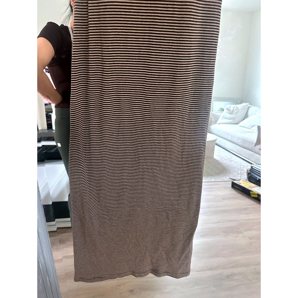 Uniqlo Ribbed Built in Bra Sleeveless Dress Brown Black Striped Midi Racerback M - Picture 6 of 10